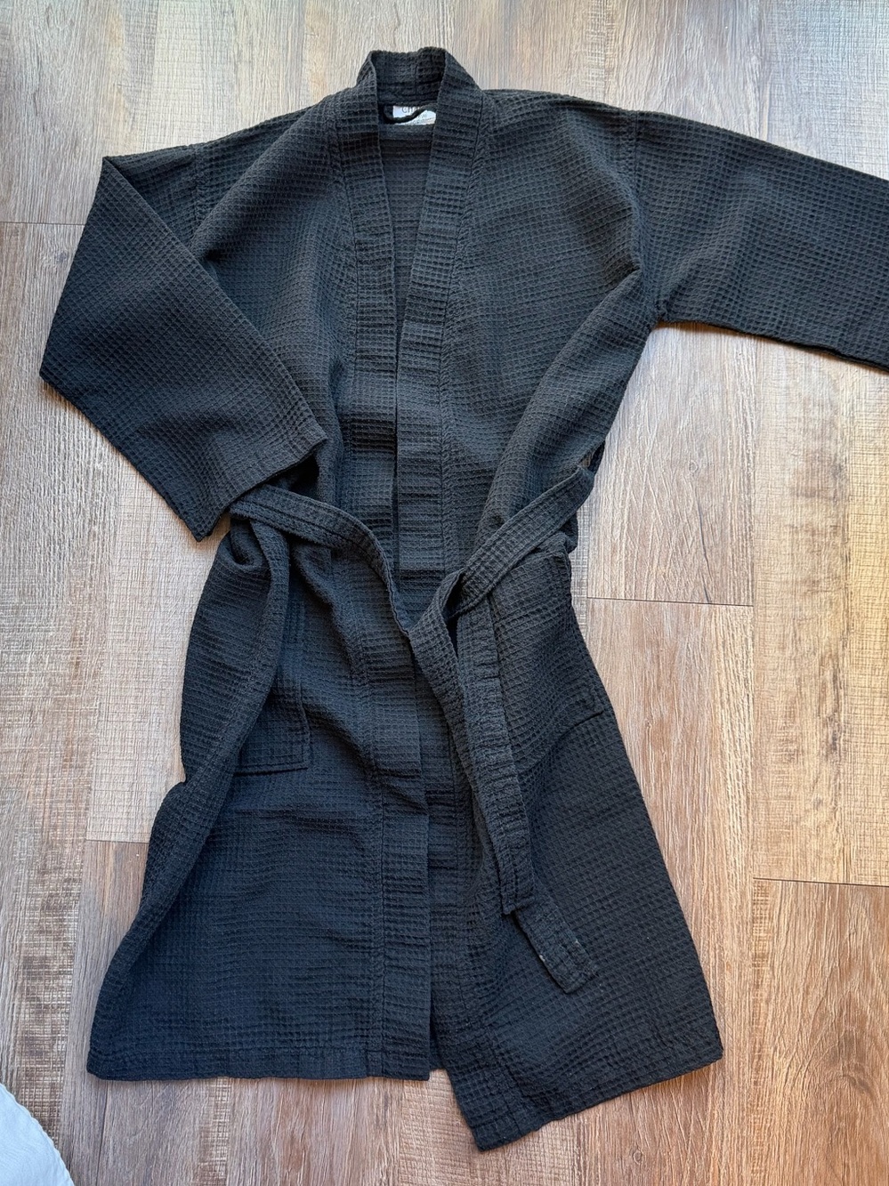 Black Waffle-Knit Robe